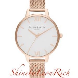 Olivia Burton White Dial Rose Gold Mesh Watch